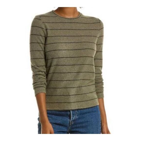 VINCE $145 Striped Top long sleeve olive green womens small - Picture 1 of 9